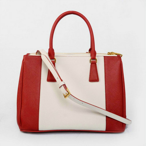 2016 Prada Saffiano Lux Tote BN2274 Rosso  Bianco Cuoio