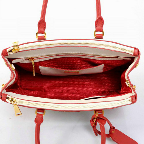 2016 Prada Saffiano Lux Tote BN2274 Rosso  Bianco Cuoio