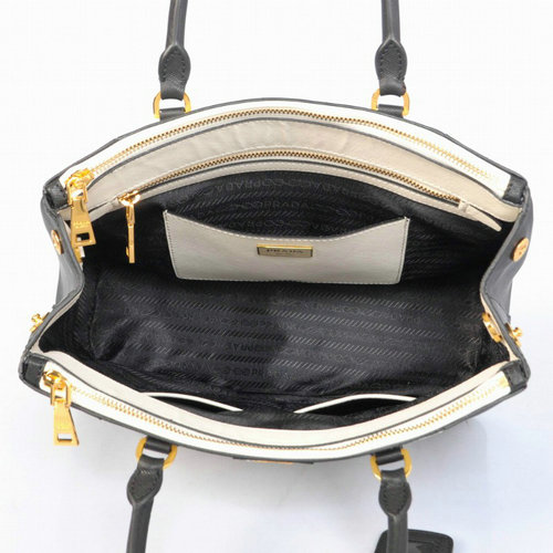 2016 Prada Saffiano Lux Tote BN2274 Nero  Bianco Cuoio