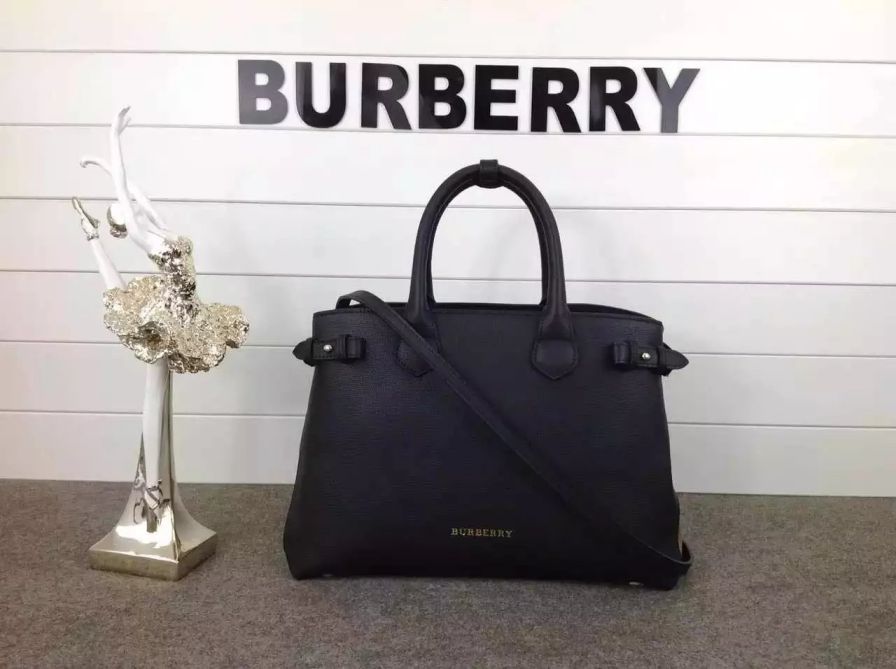 Burberry Media Banner Casa borse Tote Controllare pelle Nero