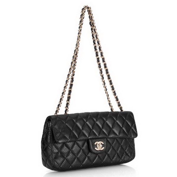 Chanel 1117 Classic Flap Bag Black Leather Golden Hardware