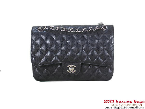 Chanel 2.55 Classic Flap Bag Black Original Cannage Patterns Leather Silver