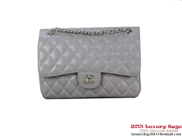 Chanel 2.55 Classic Flap Bag Gray Original Cannage Patterns Leather Silver