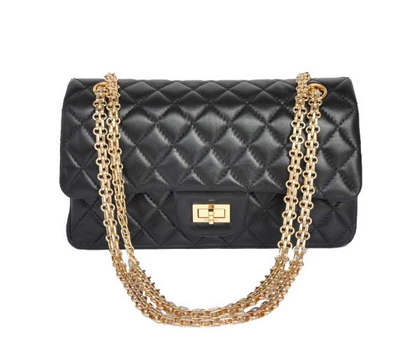 buy cheap Chanel 2.55 Series 1122 Classic Black Sheepskin Flap Bag Gold Hardware