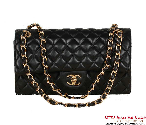 Chanel 2.55 Series Bag Black Sheepskin Leather 1112 Gold