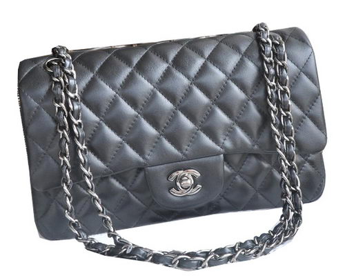 Chanel 2.55 Series Bags Black Sheepskin Leather CHA1112 Silver