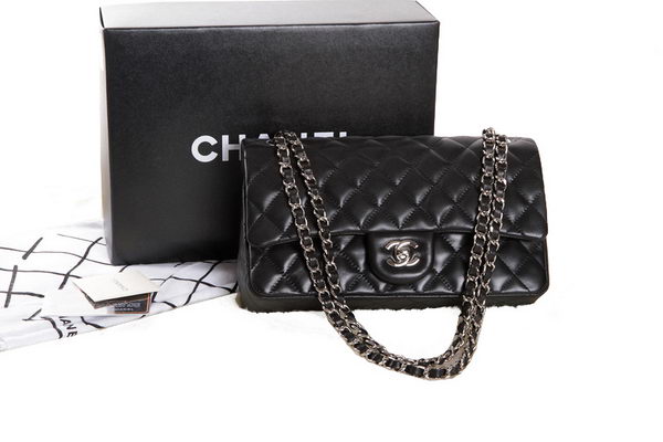 Chanel 2.55 Series Black Original Leather Classic Flap Bag A01112 Silver