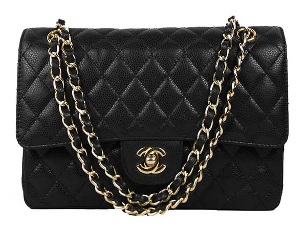 Chanel 2.55 Series Caviar Leather Flap Bag A01112 Black Golden