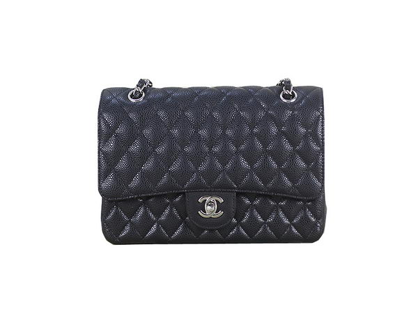 Chanel 2.55 Series Classic Flap Bag 1112 Black Cannage Pattern Original Leather Silver