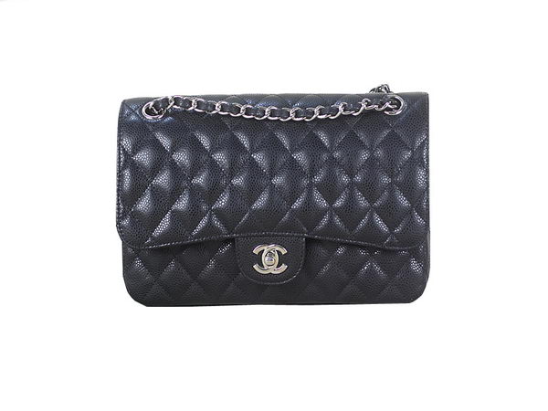 Chanel 2.55 Series Classic Flap Bag 1112 Black Original Cannage Pattern Leather Silver