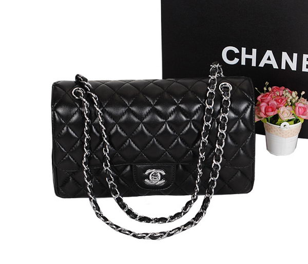 Chanel 2.55 Series Classic Flap Bag 1112 Black Sheepskin Leather Silver