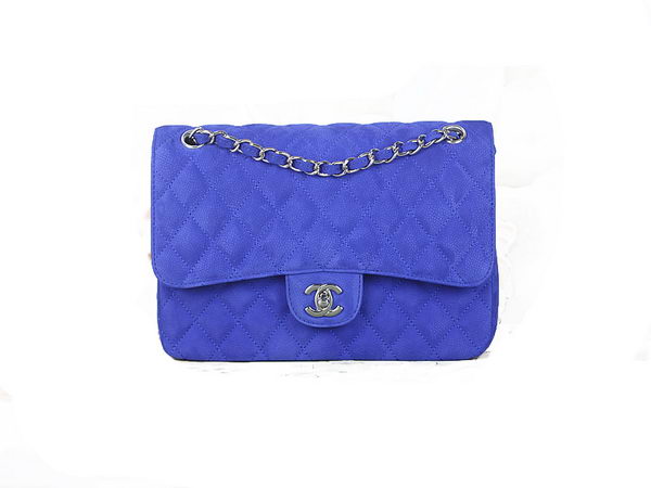 Chanel 2.55 Series Classic Flap Bag 1112 Blue Original Nubuck Cannage Pattern Leather Silver