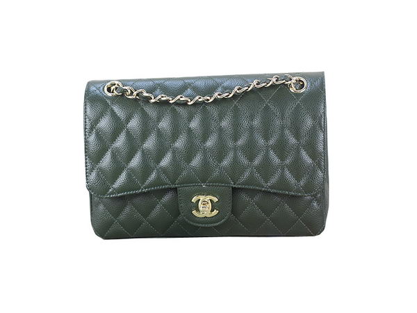 Chanel 2.55 Series Classic Flap Bag 1112 Dark Green Original Cannage Pattern Leather Gold