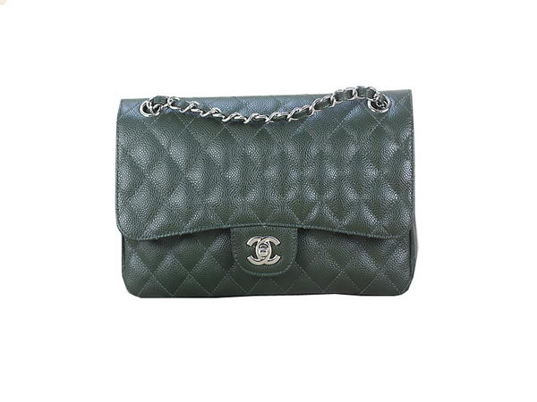 Chanel 2.55 Series Classic Flap Bag 1112 Dark Green Original Cannage Pattern Leather Silver