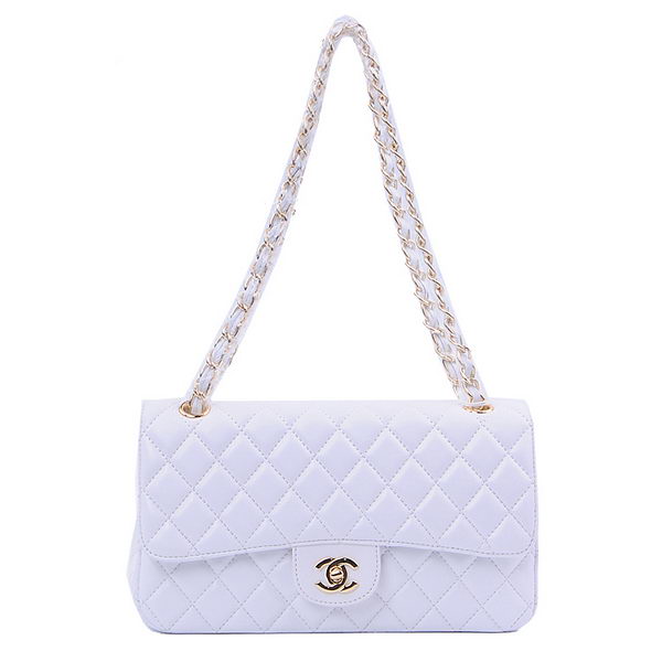 Chanel 2.55 Series Classic Flap Bag 1112 White Sheepskin Gold