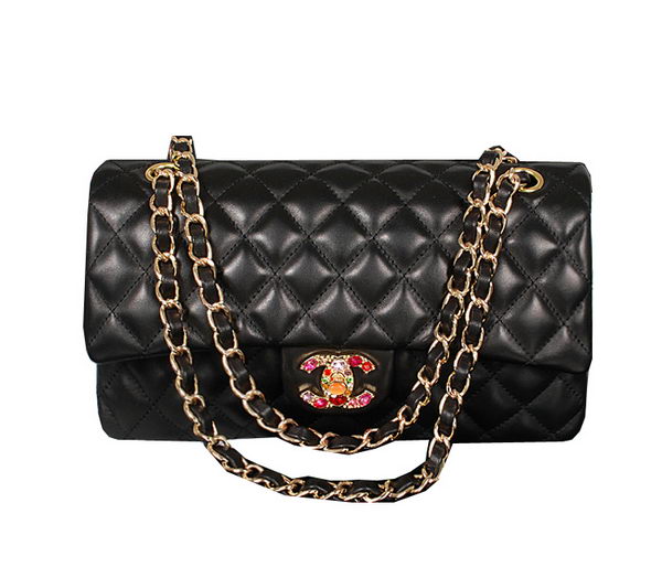 Chanel 2.55 Series Classic Flap Bag Black Original Leather 1112 Multicolour