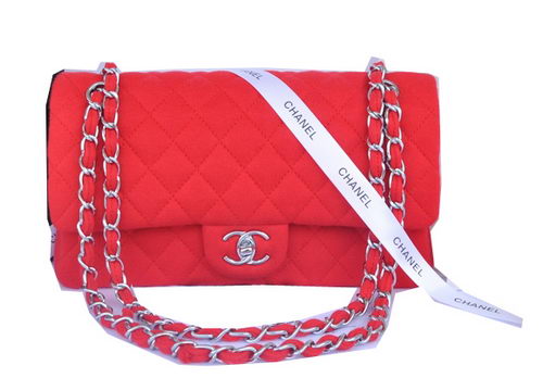 Chanel 2.55 Series Classic Flap Bag Denim Fabric CF1112 Red