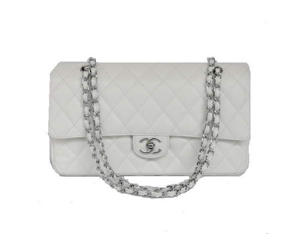 Cheap Chanel 2.55 Series Flap Bag 1113 White Leather Silver Hardware