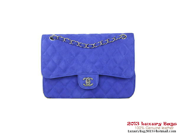 Chanel 2.55 Series Flap Bag Blue Original Nubuck Leather A1112 Silver