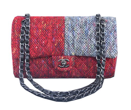 Chanel 2.55 Series Flap Bag Fabric CHA1112 Grey&Red