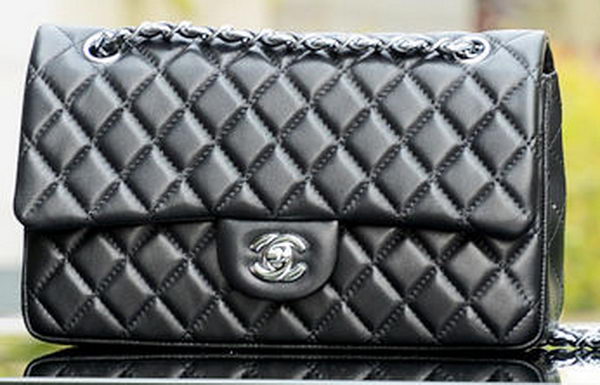 Chanel 2.55 Series Flap Bag Black Sheepskin Leather A37586 Silver