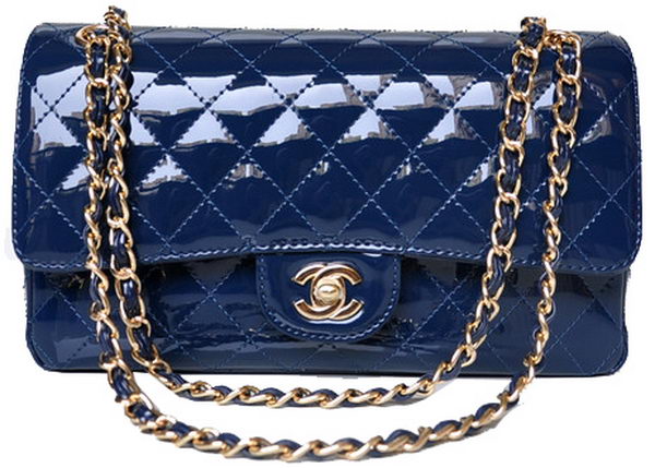 Chanel 2.55 Series Flap Bag Blue Patent Leather A1112 Gold