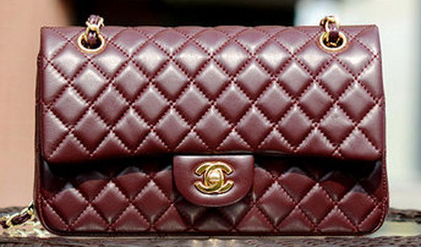 Chanel 2.55 Series Flap Bag Burgundy Sheepskin Leather A37586 Gold