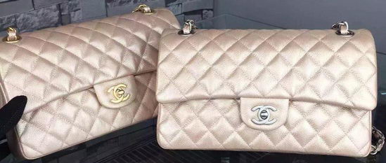 Chanel 2.55 Series Flap Bag Champagne Cavier Leather A05480 Silver