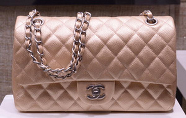 Chanel 2.55 Series Flap Bag Gold Original Caviar Leather A1112 Silver