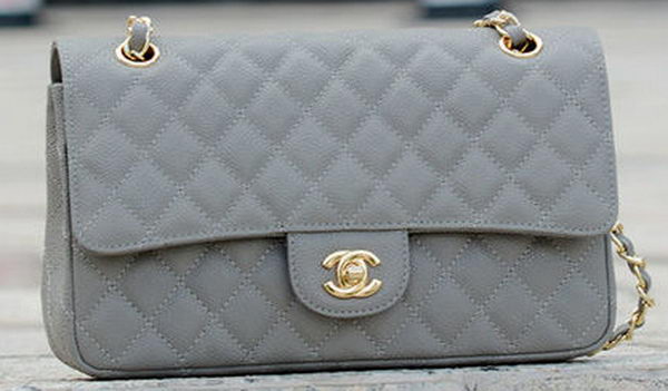 Chanel 2.55 Series Flap Bag Grey Cannage Pattern A1112 Gold