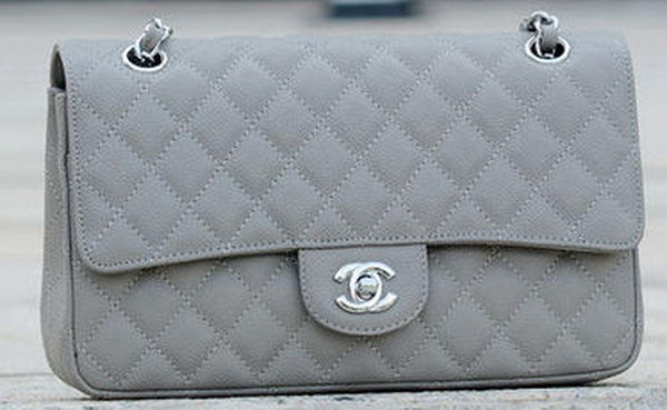 Chanel 2.55 Series Flap Bag Grey Cannage Pattern A1112 Silver