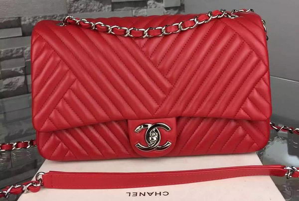 Chanel 2.55 Series Flap Bag Lambskin Chevron Leather A4270 Red