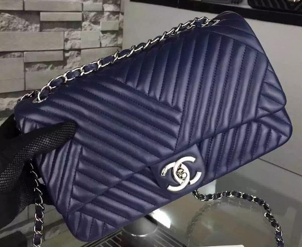 Chanel 2.55 Series Flap Bag Lambskin Chevron Leather A4270 Royal