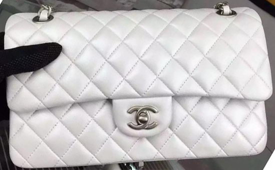 Chanel 2.55 Series Flap Bag OffWhite Sheepskin Leather A06375 Silver