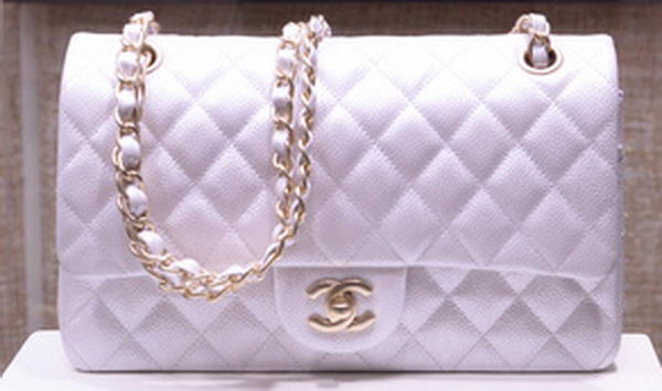 Chanel 2.55 Series Flap Bag Silver Original Caviar Leather A1112 Gold