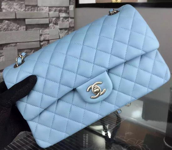 Chanel 2.55 Series Flap Bag SkyBlue Sheepskin Leather A06375 Silver