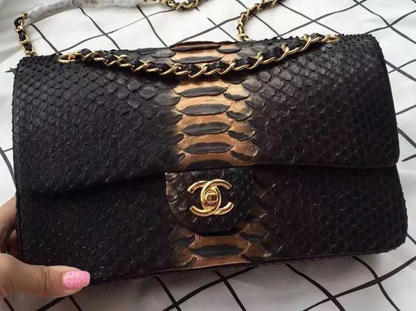 Chanel 2.55 Series Flap Bags Bronze&Black Original Python Leather A1112SA Gold