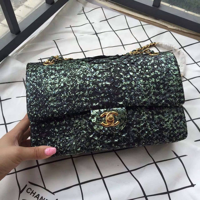 Chanel 2.55 Series Flap Bags Original Snake Leather A1112 Green