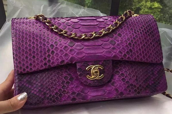 Chanel 2.55 Series Flap Bags Peach Pink Original Python Leather A1112SA Gold