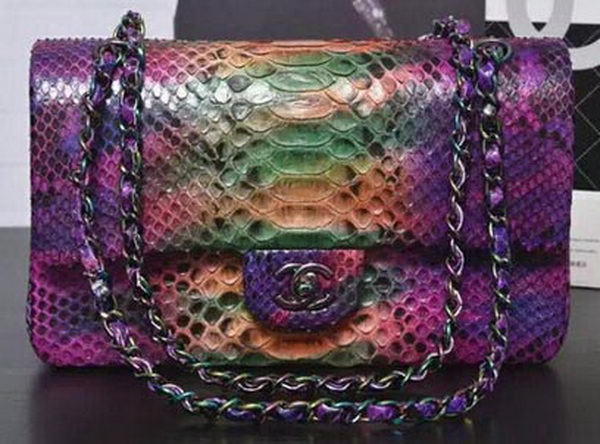 Chanel 2.55 Series Flap Bags Purple Original Python Leather A1112SA Gold