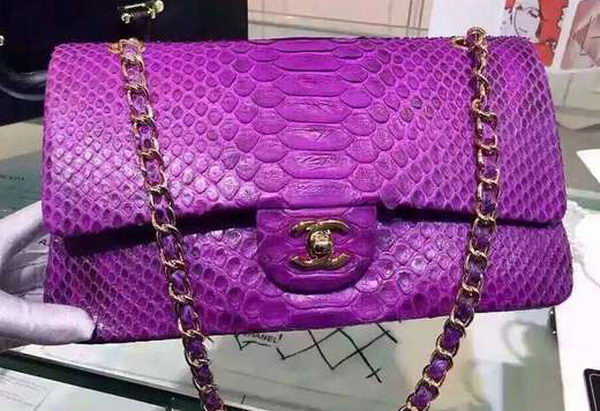 Chanel 2.55 Series Flap Bags Violet Pink Original Python Leather A1112SA Gold