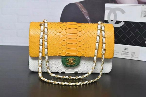 Chanel 2.55 Series Flap Bags Yellow&White&Green Original Python Leather A1112SA Gold