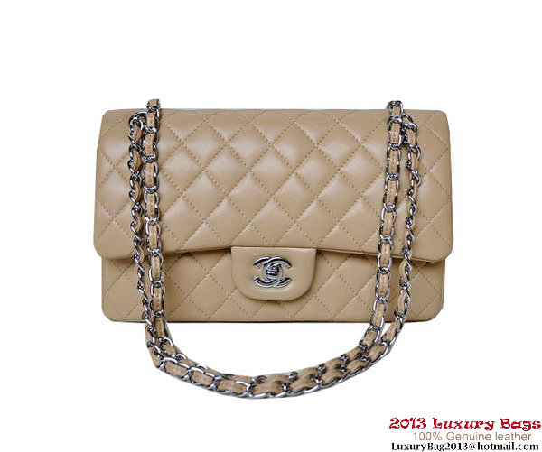 Chanel A01112 Classic Flap Bag Apricot Sheepskin Silver