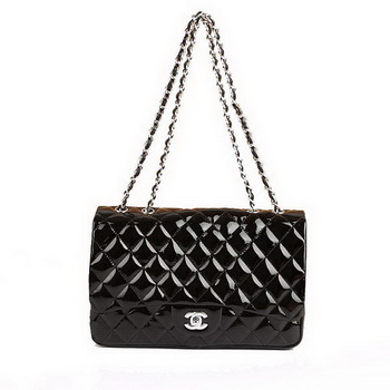 Chanel Jumbo Bags A36073 Black Patent Leather Silver Hardware