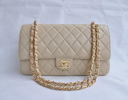 Chanel Classic 2.55 Series Apricot Lambskin Golden Chain Quilted Flap Bag 1113