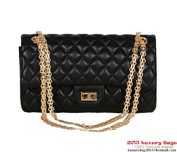 Chanel Classic 2.55 Series Bag Black Sheepskin Leather 1112 Gold