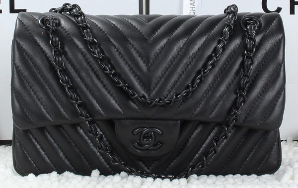 Chanel Classic Flap Bag Lambskin Chevron Quilting A01112 Black