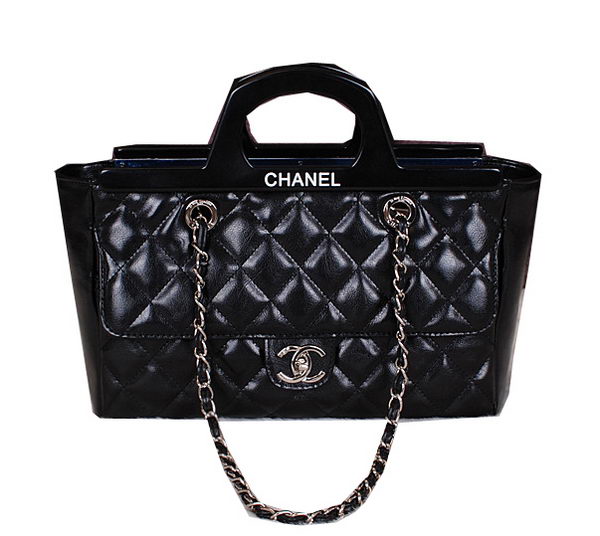 Chanel Shopping Bag Iridescent Leather Rigid Handles A66389 Black