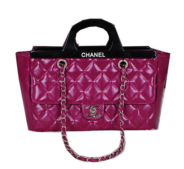 Chanel Shopping Bag Iridescent Leather Rigid Handles A66389 Purple