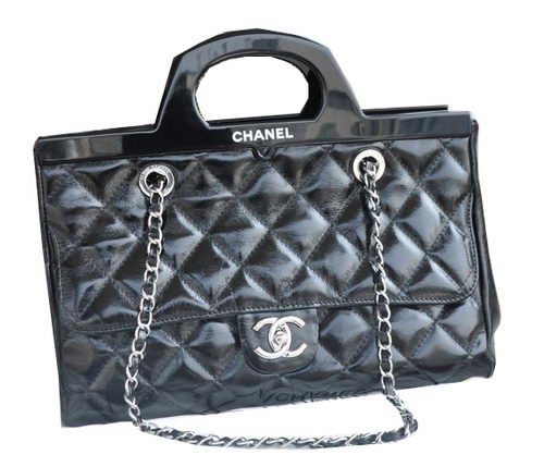 Chanel Shopping Bag Iridescent Leather Rigid Handles A92580 Black